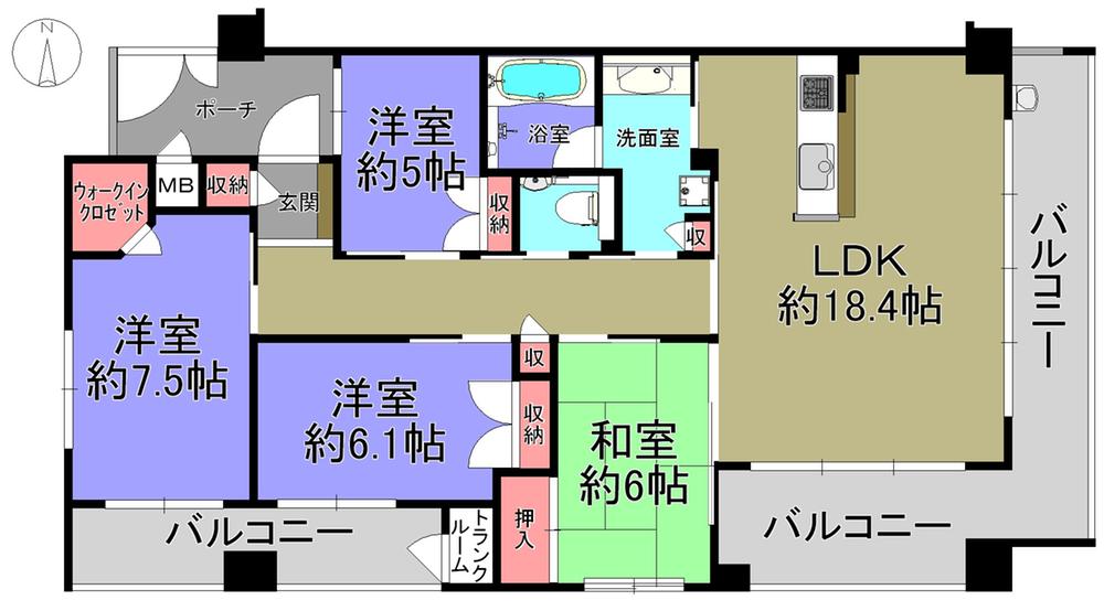 Floor plan. 4LDK, Price 37,800,000 yen, Occupied area 97.87 sq m , Balcony area 24.43 sq m