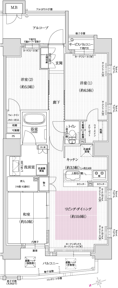 Floor: 3LDK, occupied area: 72.14 sq m, Price: 44.4 million yen