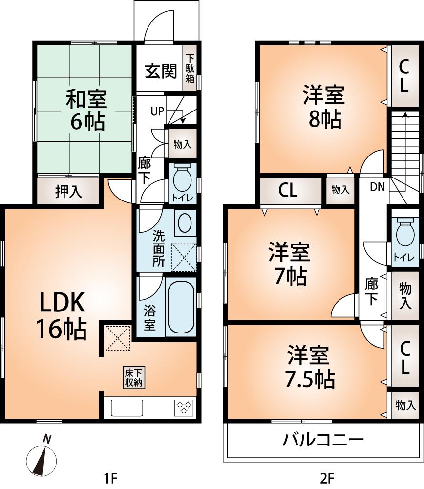 Floor plan. (Building 2), Price 25,800,000 yen, 4LDK, Land area 143.01 sq m , Building area 103.27 sq m