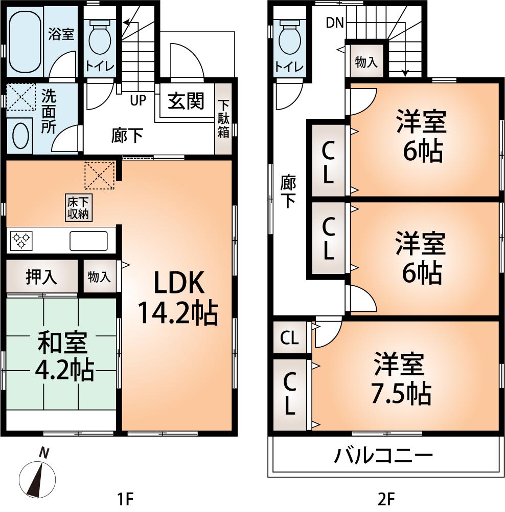 Floor plan. (5 Building), Price 25,800,000 yen, 4LDK, Land area 141.35 sq m , Building area 100.44 sq m