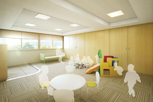 Shared facilities.  [Kids Room] As a child, even on a rainy day is play cheerfully, Secure a play space indoors. As well as children, It was to cherish the petting and the community of the family to each other, Bright carefree kids room (Rendering)