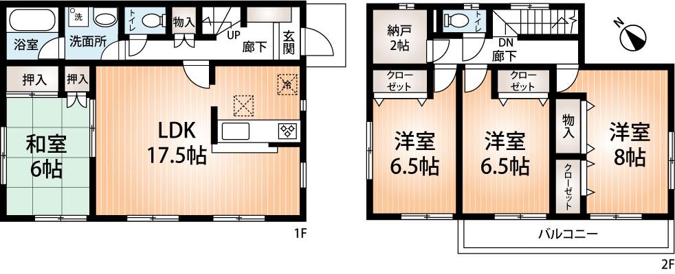 Floor plan. (1 Building), Price 32,800,000 yen, 4LDK+S, Land area 200.79 sq m , Building area 108.13 sq m