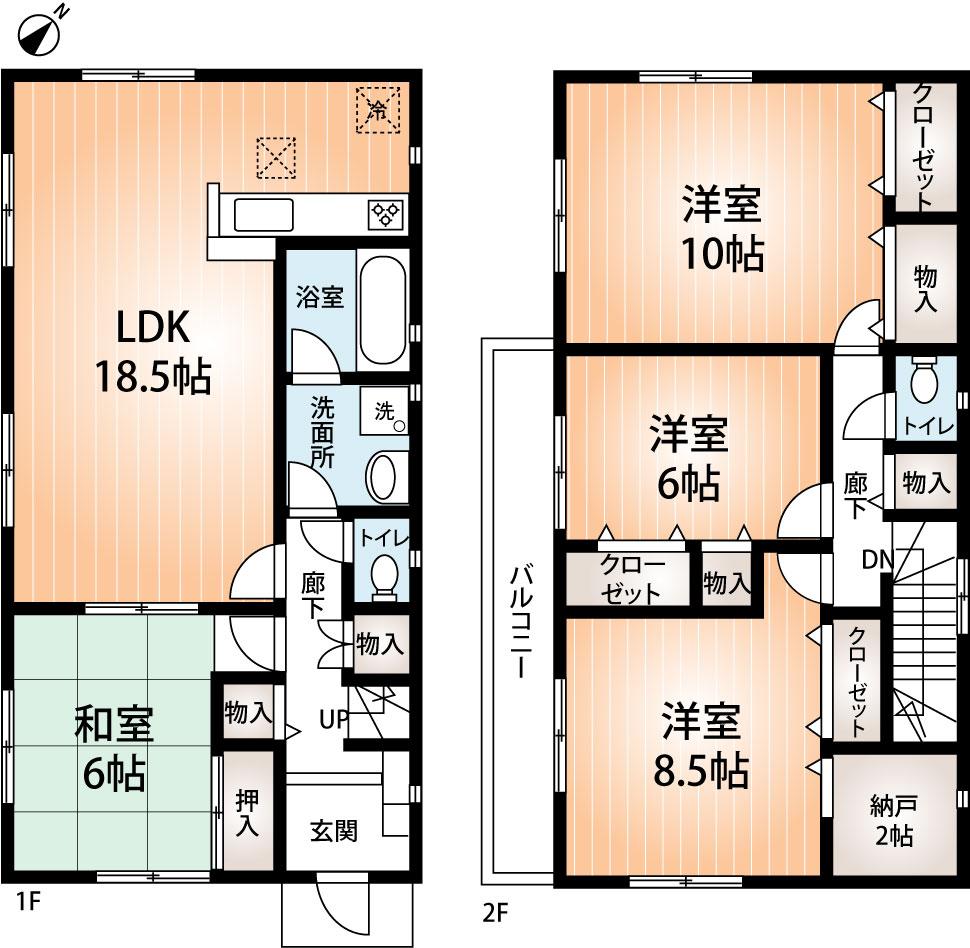 Floor plan. (Building 2), Price 33,800,000 yen, 4LDK+S, Land area 200.89 sq m , Building area 115.83 sq m