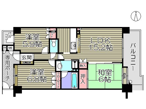 Floor plan. 3LDK, Price 19,800,000 yen, Footprint 73.1 sq m , Balcony area 12.63 sq m