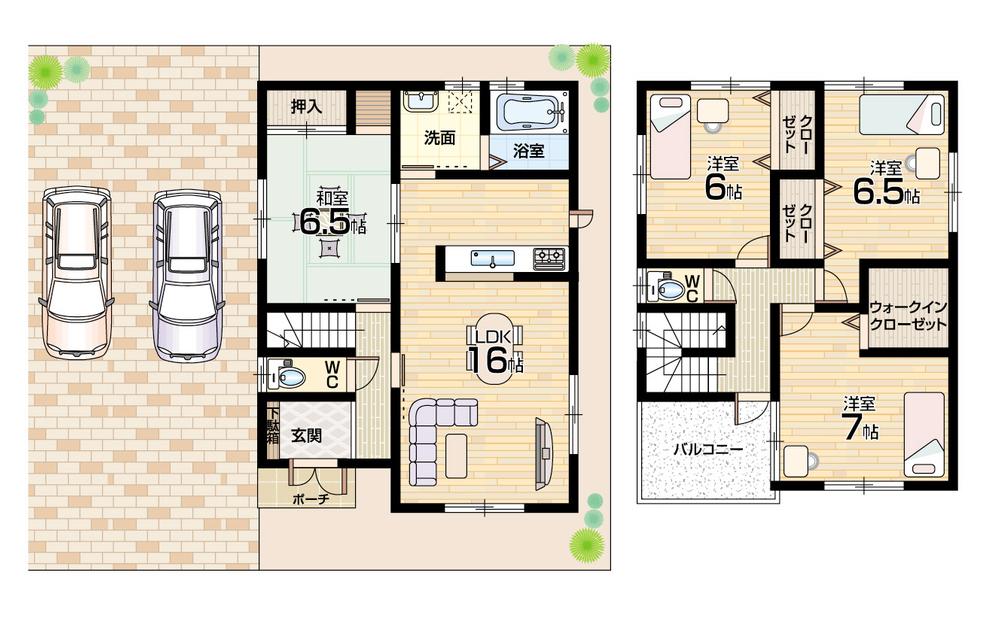 Floor plan. 25,800,000 yen, 4LDK + S (storeroom), Land area 229.34 sq m , Building area 99.22 sq m floor plan 52 No. land All room 6 quires more, Face-to-face kitchen,  There south garden space! 