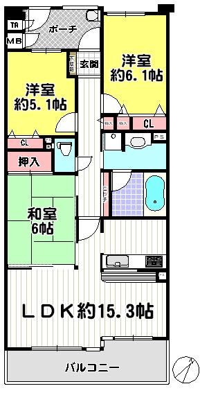 Floor plan. 3LDK, Price 22,800,000 yen, Occupied area 73.85 sq m , Balcony area 12.18 sq m