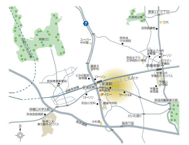 Local guide map. Kintetsu Nara Line "Tomio" Station 6-minute walk