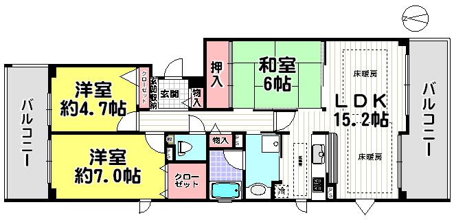 Floor plan. 3LDK, Price 15.8 million yen, Occupied area 76.07 sq m , Balcony area 19.49 sq m