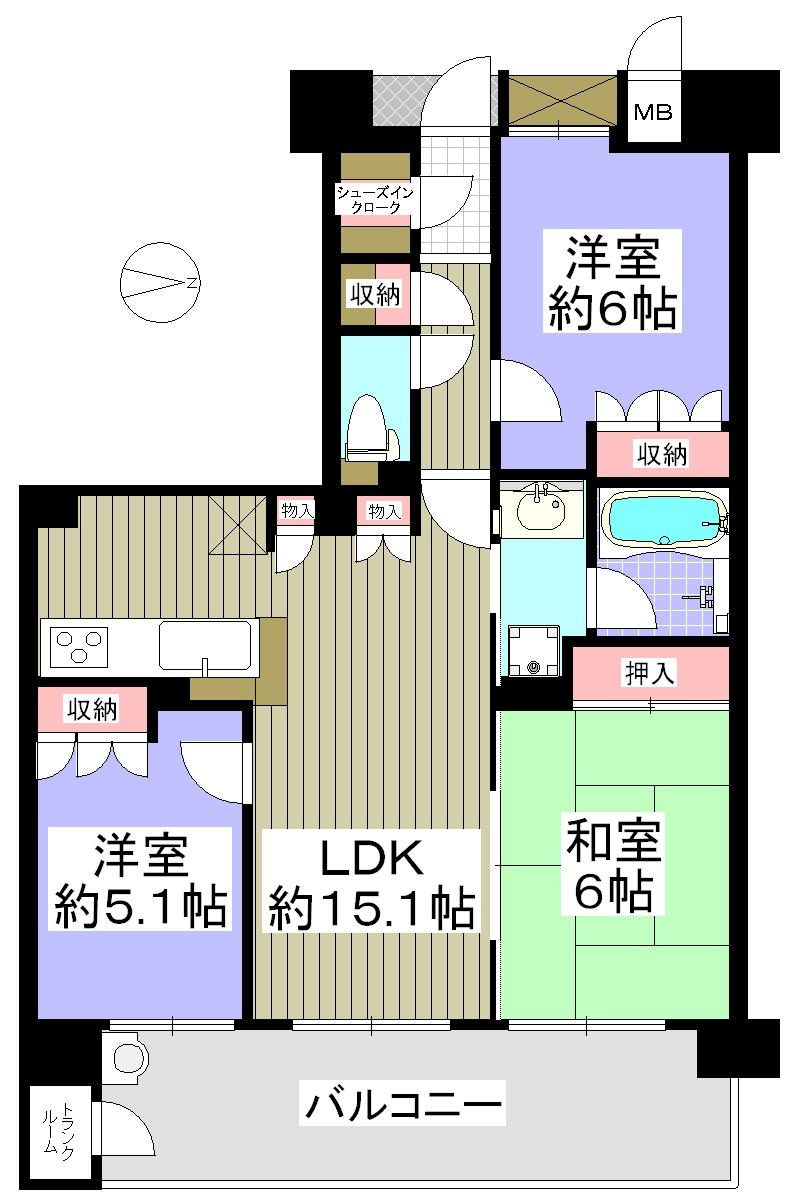 Floor plan. 3LDK, Price 23.8 million yen, Occupied area 73.65 sq m , Balcony area 15.2 sq m