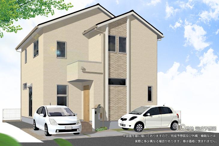 Local appearance photo.  [No. 10 place]  [Rendering]  ※ Rendering and the outer structure because it drew on the basis of the drawings ・ For planting, There is the actual and somewhat different. Also, The car is not included in the price. 