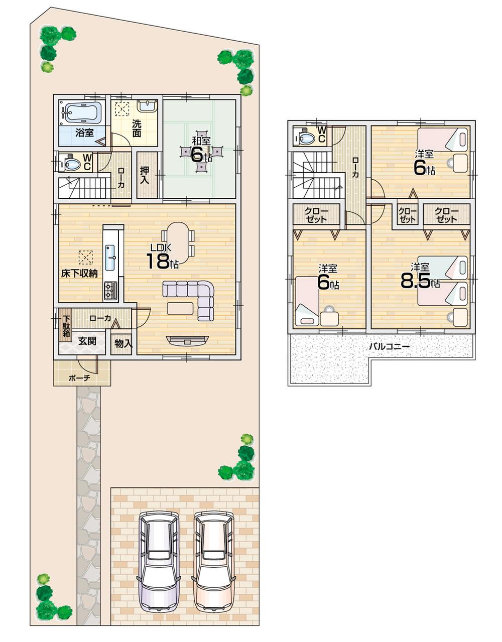 Floor plan. 24,800,000 yen, 4LDK + S (storeroom), Land area 202.07 sq m , Building area 105.99 sq m floor plan All room 6 quires more, Walk-in closet with! 