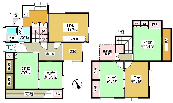 Floor plan. 26,800,000 yen, 5LDK, Land area 214.49 sq m , Building area 128.65 sq m 5LDK
