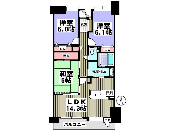 Floor plan. 3LDK, Price 13.8 million yen, Occupied area 73.32 sq m , Balcony area 9.45 sq m