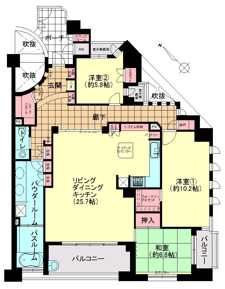 Floor plan. 3LDK + 3S (storeroom), Price 68 million yen, Footprint 124.88 sq m , Balcony area 13.73 sq m