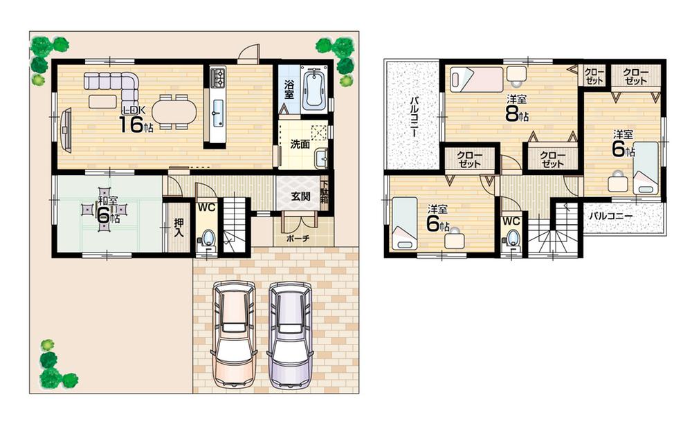 Floor plan. 25,800,000 yen, 4LDK + S (storeroom), Land area 244.59 sq m , Building area 98.41 sq m floor plan No. 28 place All room 6 quires more, Face-to-face kitchen,  There south garden space! 