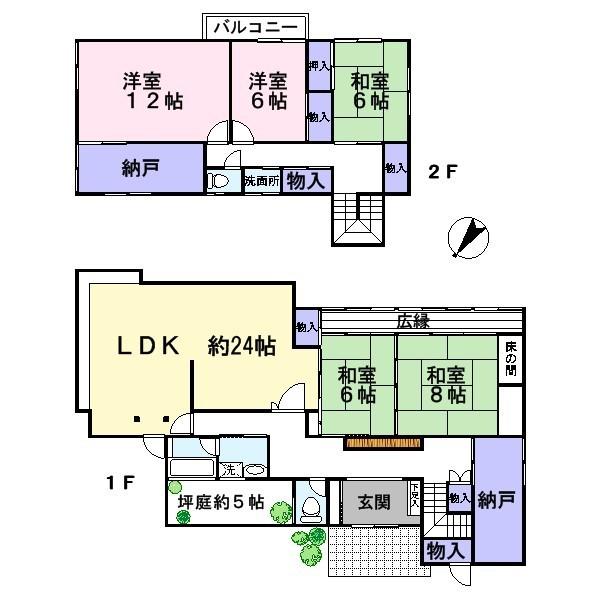 Floor plan. 32,800,000 yen, 5LDK + S (storeroom), Land area 425.37 sq m , Building area 265.38 sq m