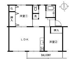 Floor plan. 2LDK, Price 3.5 million yen, Occupied area 45.43 sq m , Balcony area 6.32 sq m