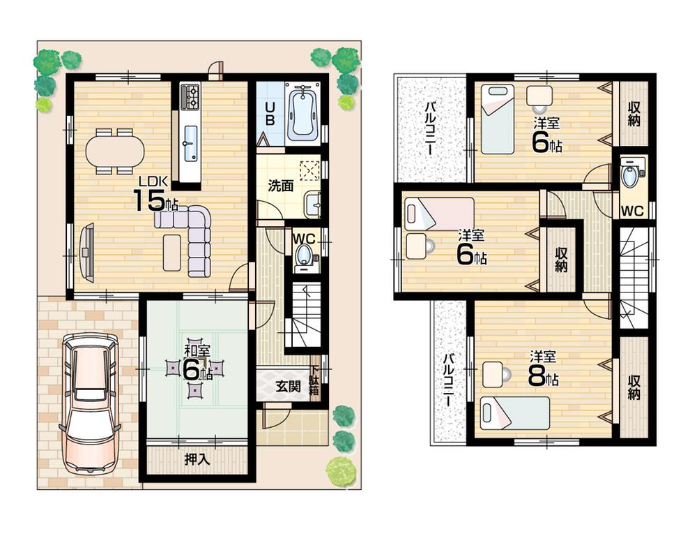 Floor plan. 24,800,000 yen, 4LDK, Land area 100.01 sq m , Building area 98.54 sq m floor plan 4LDK! All rooms 6 quires more!  Two-sided balcony! 