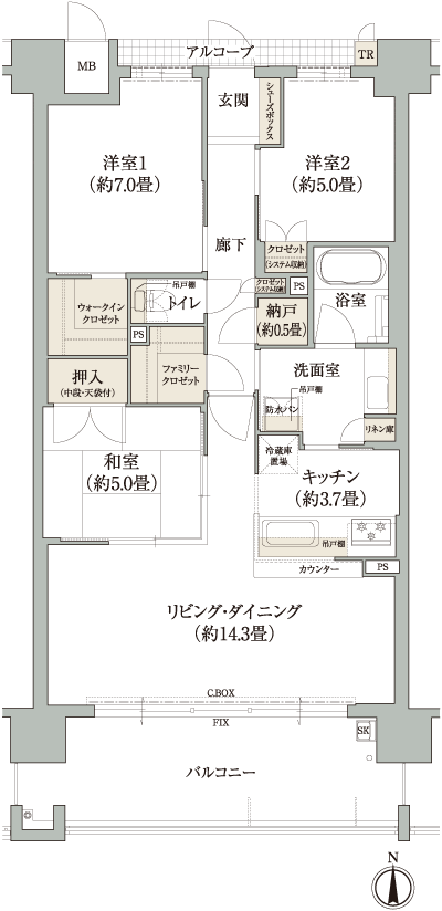 Floor: 3LDK + N (storeroom), the occupied area: 81.75 sq m, Price: 34.9 million yen