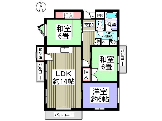 Floor plan. 3LDK, Price 6.8 million yen, Occupied area 76.51 sq m , Balcony area 9.55 sq m