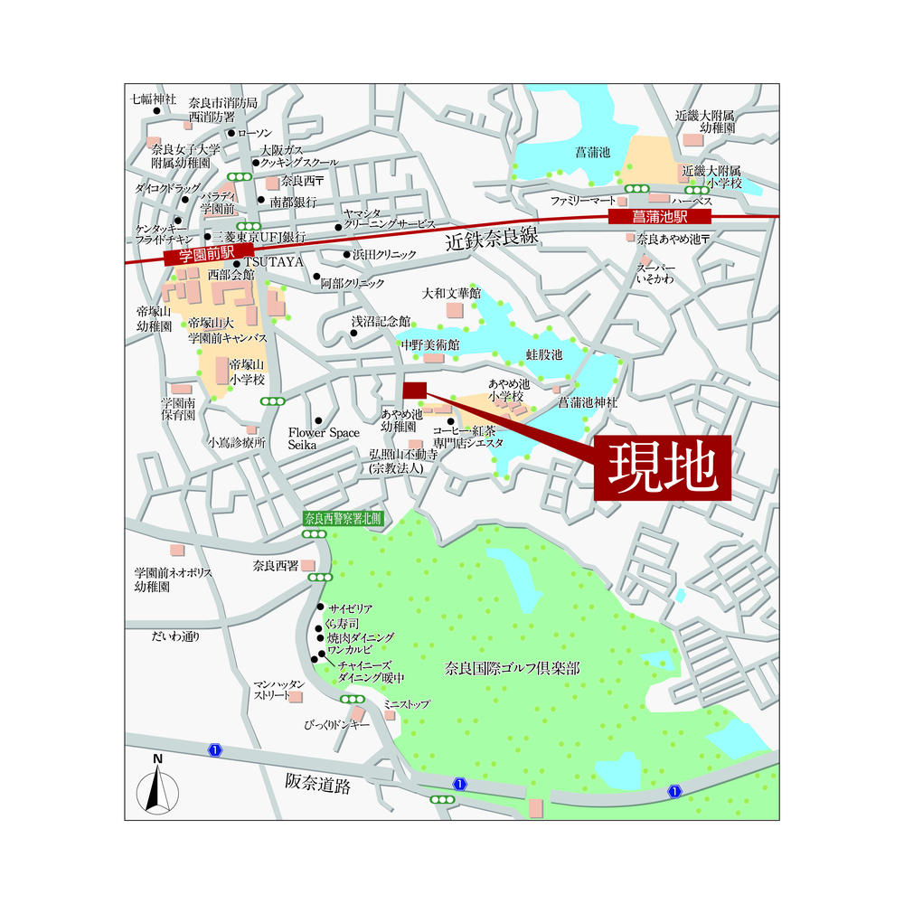 Local guide map. Kintetsu 8 minutes of a good location to walk to the "Gakuenmae" station. Shopping ・ Even your commute is a convenient residential area. 
