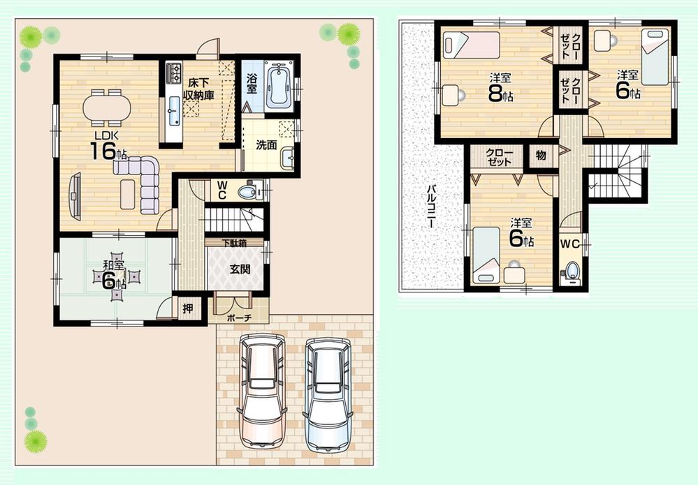 Floor plan. 24,800,000 yen, 4LDK, Land area 240.59 sq m , Building area 98.01 sq m Floor Plan (No. 2 locations) 2way is easy-to-use floor plan of housework flow line. 