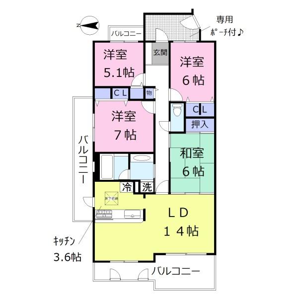 Floor plan. 4LDK, Price 13.7 million yen, Occupied area 90.04 sq m , Balcony area 24.88 sq m