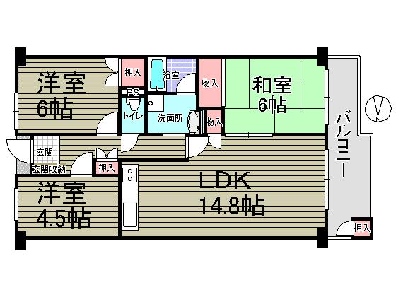 Floor plan. 3LDK, Price 9.3 million yen, Footprint 69.1 sq m , Balcony area 8.46 sq m