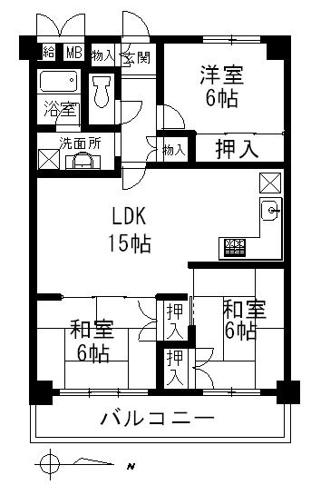 Floor plan. 3LDK, Price 10.8 million yen, Footprint 72 sq m , Balcony area 9.36 sq m