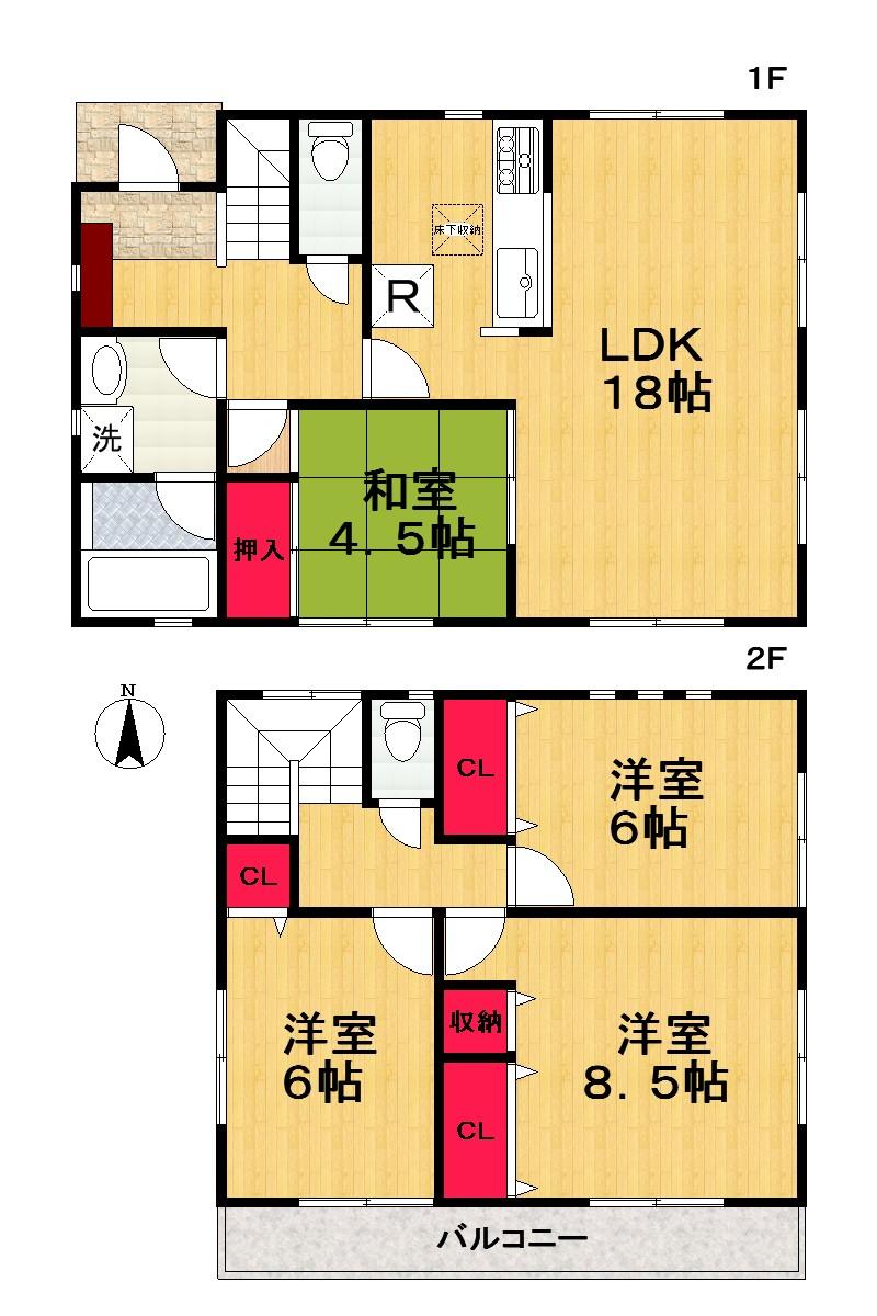 Floor plan. 18,800,000 yen, 4LDK, Land area 186.4 sq m , Building area 99.63 sq m   [Floor plan] 