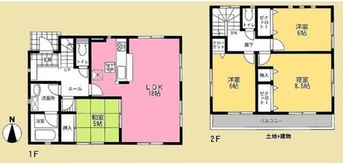 Floor plan. 18,800,000 yen, 4LDK, Land area 186.4 sq m , Building area 99.63 sq m