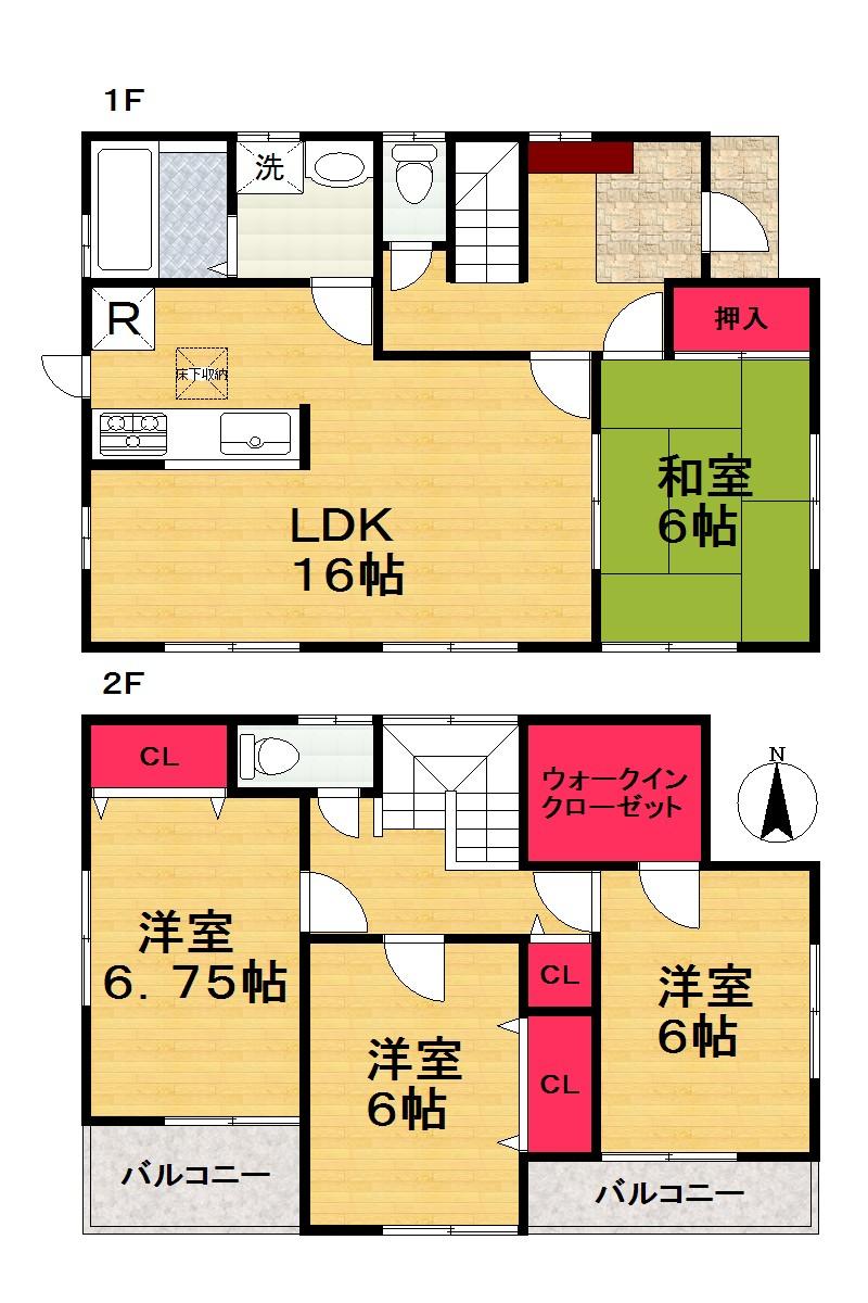 Floor plan. (Building 2), Price 24,800,000 yen, 4LDK+S, Land area 124.75 sq m , Building area 103.92 sq m