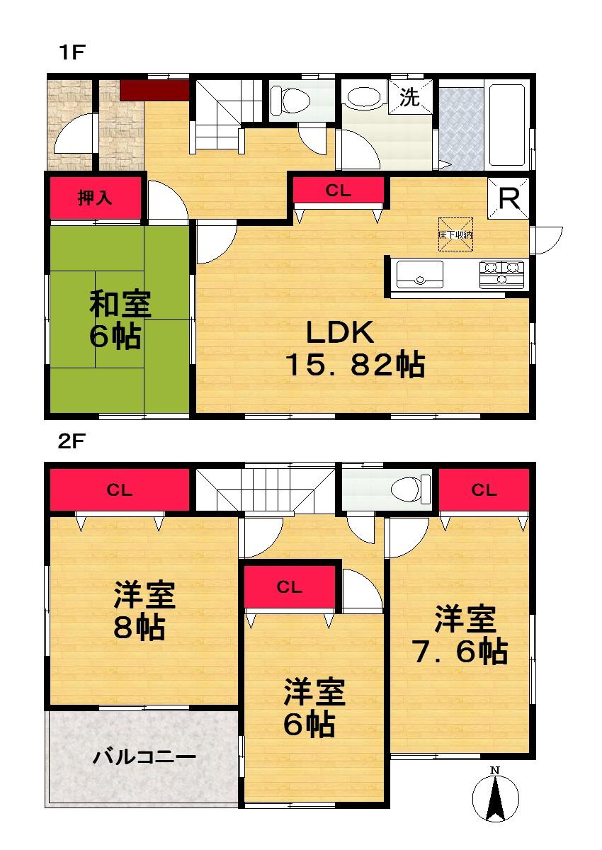 Floor plan. (5 Building), Price 24,800,000 yen, 4LDK, Land area 124.75 sq m , Building area 105.16 sq m