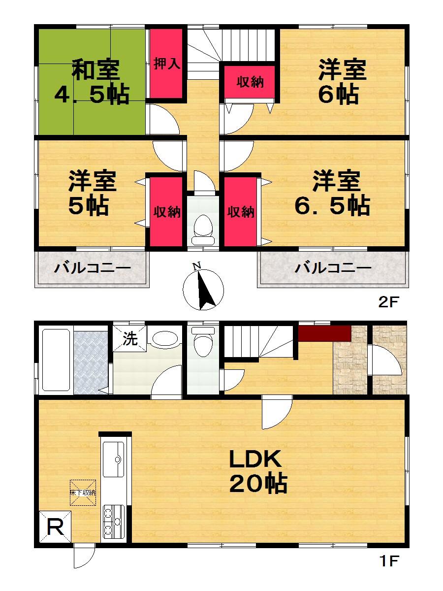 Floor plan. (1 Building), Price 24,800,000 yen, 4LDK, Land area 121 sq m , Building area 97.7 sq m