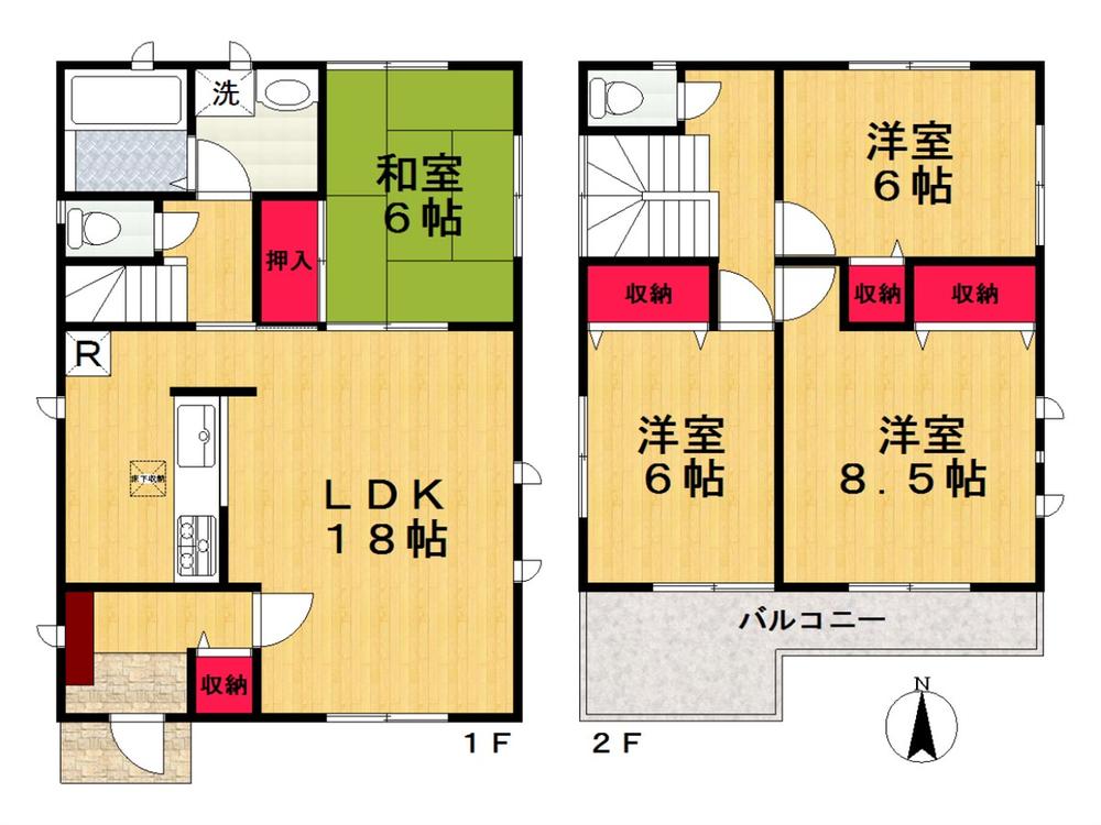 Floor plan. (Building 2), Price 24,800,000 yen, 4LDK, Land area 130.22 sq m , Building area 104.33 sq m