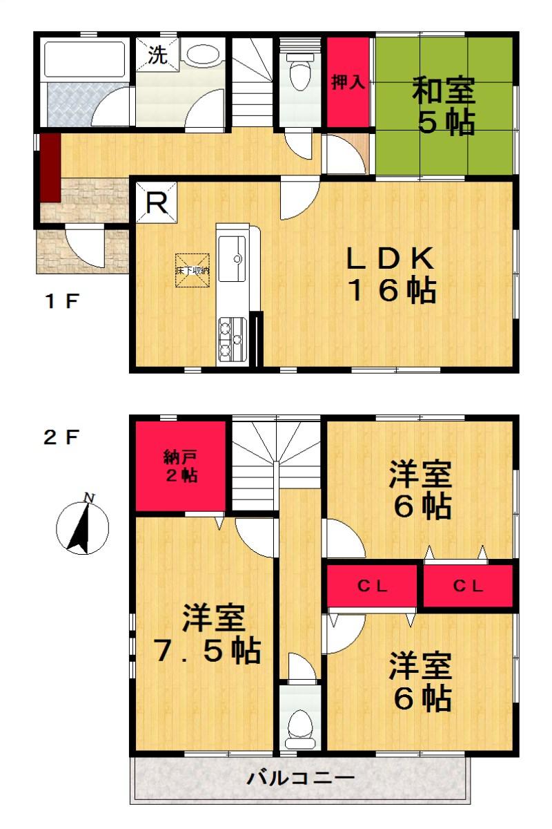 Floor plan. 24,800,000 yen, 4LDK + S (storeroom), Land area 148.53 sq m , Building area 96.39 sq m   [Floor plan] 