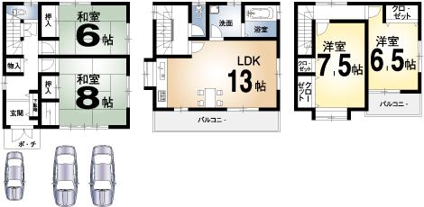 Floor plan. 23.8 million yen, 4LDK, Land area 105.6 sq m , Building area 107.64 sq m