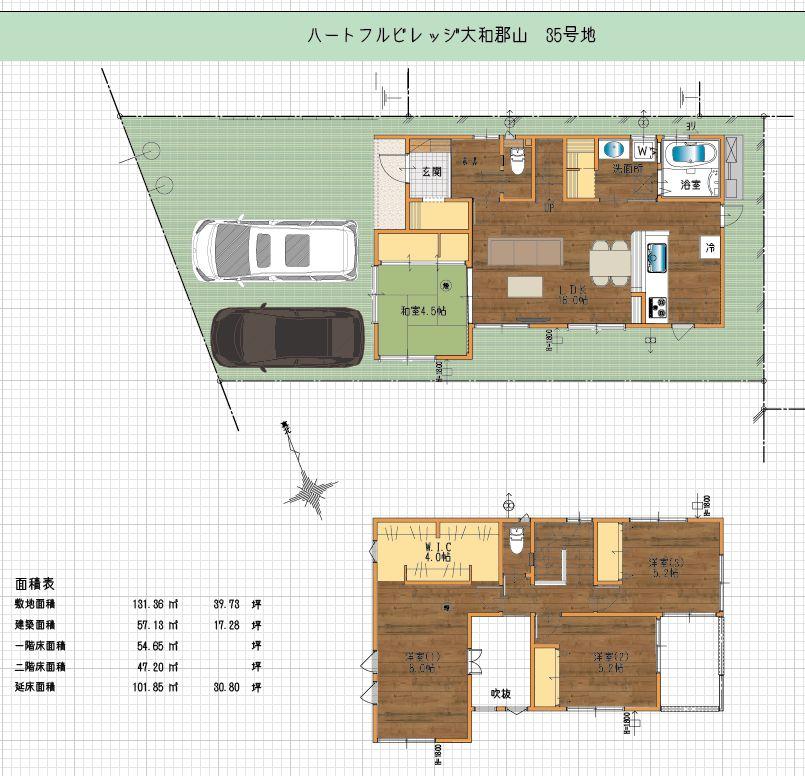 Building plan example (floor plan). Building plan example (No. 35 locations) 4LDK, Land price 11.3 million yen, Land area 131.36 sq m , Building price 16.3 million yen, Building area 101.85 sq m