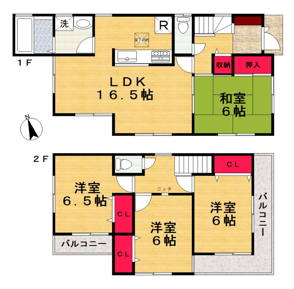 Floor plan. 25,800,000 yen, 4LDK, Land area 142.38 sq m , Building area 94.36 sq m   [Floor plan] 