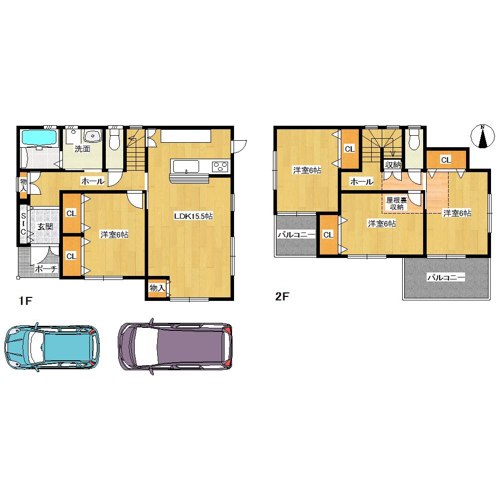 Floor plan. 20.8 million yen, 4LDK, Land area 130.5 sq m , Building area 100.26 sq m 2 sided balcony
