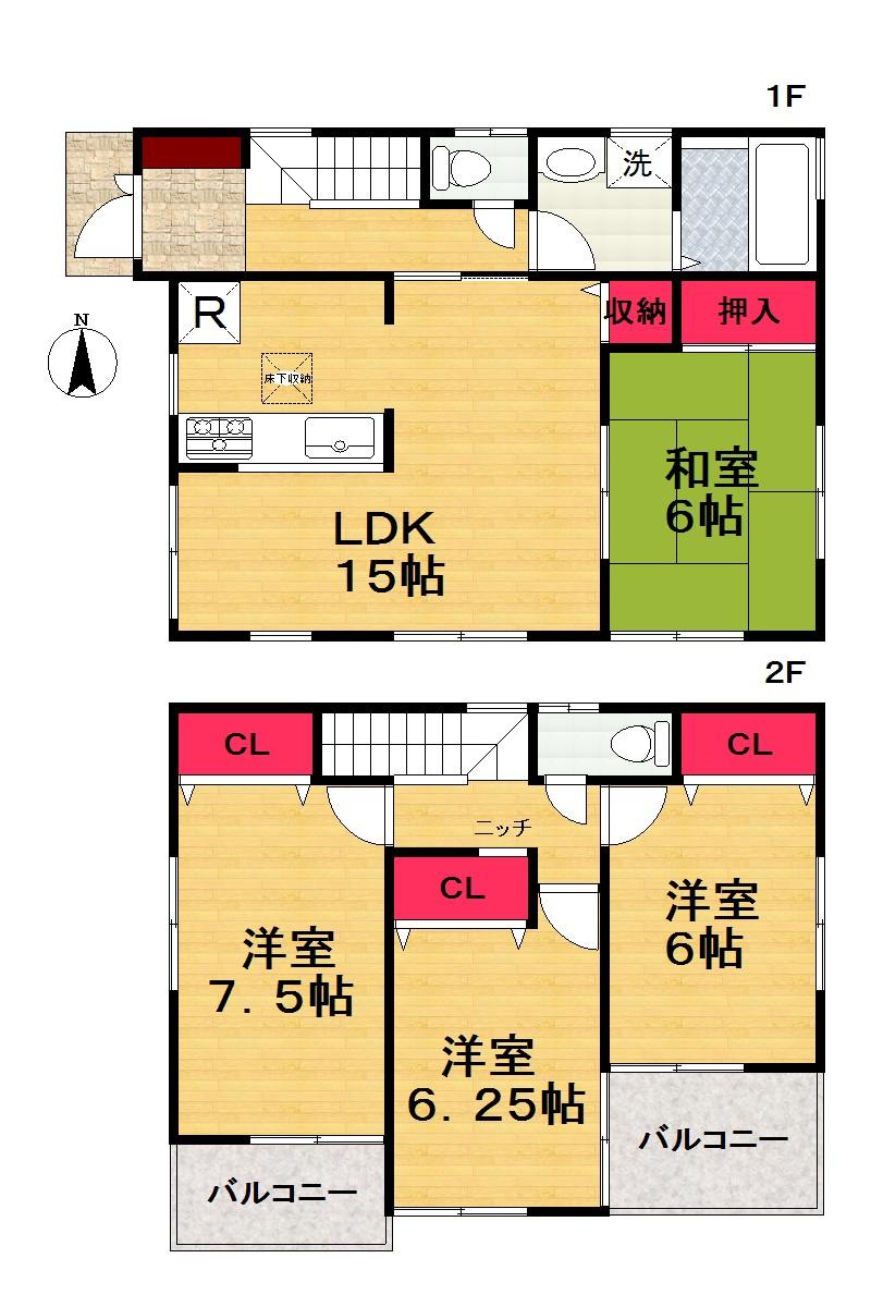 Floor plan. (No. 6 locations), Price 15.8 million yen, 4LDK, Land area 116.15 sq m , Building area 95.58 sq m