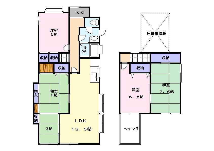 Floor plan. 8.6 million yen, 5LDK, Land area 107.89 sq m , One of the leads from the building's area 90 sq m spacious floor plan living to one step up the Japanese-style charm
