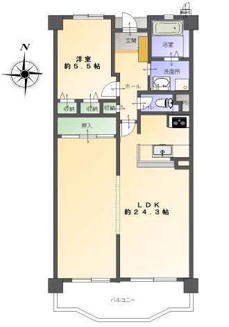 Floor plan. 1LDK, Price 9.5 million yen, Occupied area 64.96 sq m , Balcony area 9.11 sq m spacious LDK! 24.3 Pledge