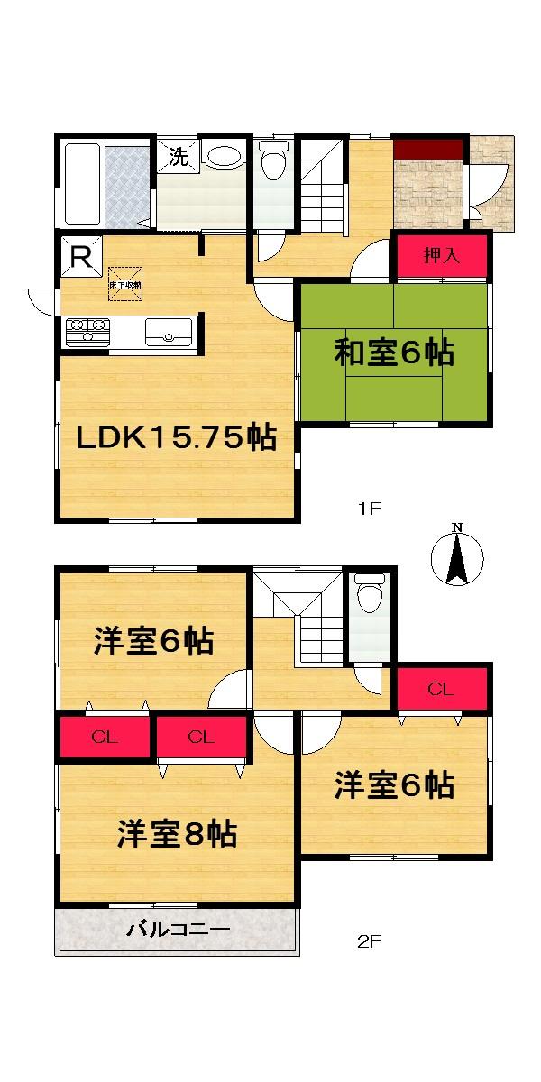 Floor plan. (No. 2 locations), Price 19,800,000 yen, 4LDK, Land area 126.41 sq m , Building area 97.6 sq m