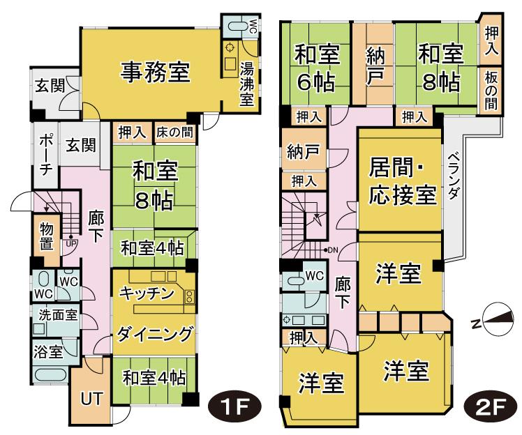 Floor plan. 7.5 million yen, 8DKK + S (storeroom), Land area 353.35 sq m , Building area 246.1 sq m with office. Second floor mini-kitchen with housing.