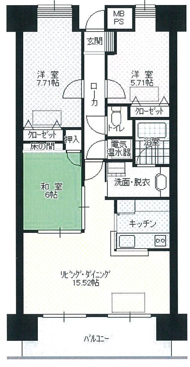 Floor plan. 3LDK, Price 18.4 million yen, Occupied area 80.78 sq m , Balcony area 10.89 sq m