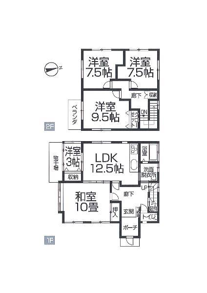 Floor plan. 12,950,000 yen, 4LDK, Land area 282.7 sq m , Building area 105.16 sq m