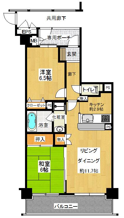 Floor plan. 2LDK, Price 13.5 million yen, Occupied area 60.12 sq m , Balcony area 9.92 sq m