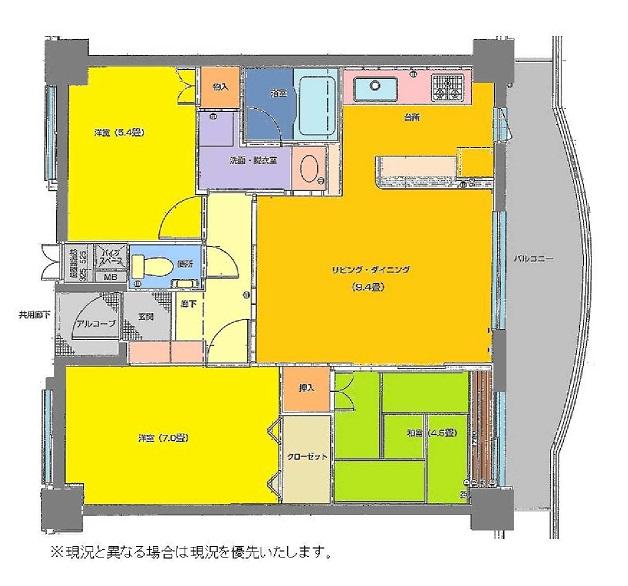 Floor plan. 3LDK, Price 16.8 million yen, Occupied area 64.59 sq m , Balcony area 11.44 sq m