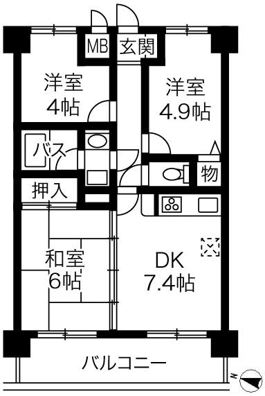 Floor plan. 3DK, Price 10.8 million yen, Occupied area 51.03 sq m , Balcony area 7.37 sq m